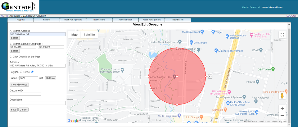 screenshot of Gentrifi GPS Tracking